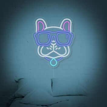 Französische Bulldogge mit Sonnenbrille LED-Neonschild Wohnzimmer Schlafzimmer