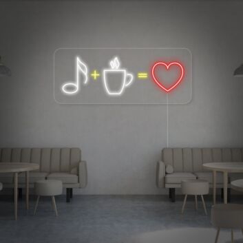 Musiknote und Kaffeetasse mit Herzsymbol LED-Neonschild für Café Lounge
