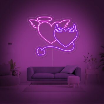 Engel- und Teufelherz LED-Neonschild Wohnzimmer Schlafzimmer