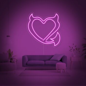 Herz mit Teufelshörnern und Schwanz LED-Neonschild für Wohnzimmer oder Bar