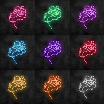 Frauengesicht mit Blumen LED-Neonschild Wohnzimmer Studio