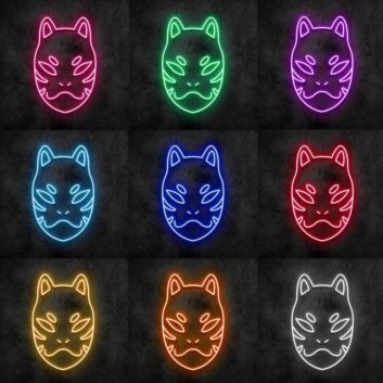 Japanische Kitsune Maske LED-Neonschild für Gaming und Bar