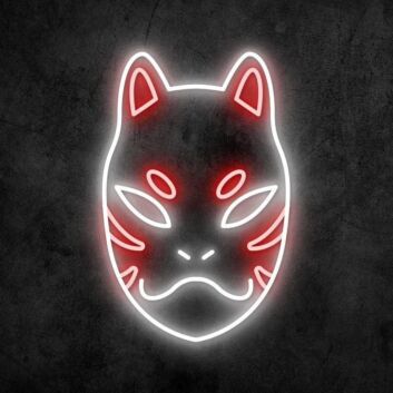 Japanische Kitsune Maske LED-Neonschild für Gaming und Bar