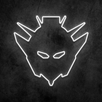 Roboterkopf mit spitzen Elementen LED-Neonschild Gaming Zimmer