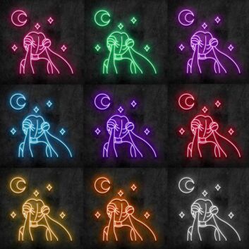 Frau mit Mond und Sternen LED-Neonschild Wohnzimmer Studio