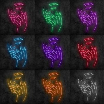 Gesicht mit geschlossenen Augen und Hand LED-Neonschild Beauty Studio Wohnzimmer