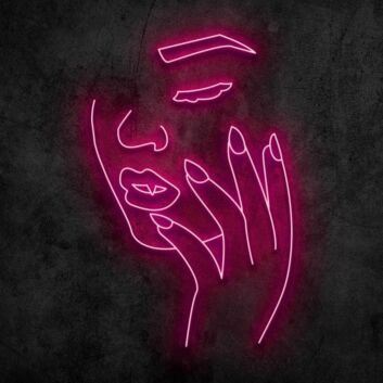 Gesicht mit geschlossenen Augen und Hand LED-Neonschild Beauty Studio Wohnzimmer