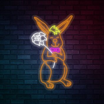 Hase mit Blume LED-Neonschild für Kinderzimmer oder Osterdekoration