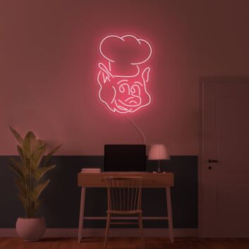 Schweinekopf mit Kochmütze LED-Neonschild für Restaurant Küche