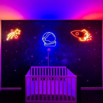 Astronaut mit Rakete und Sternschnuppe LED-Neonschild Kinderzimmer Dekoration