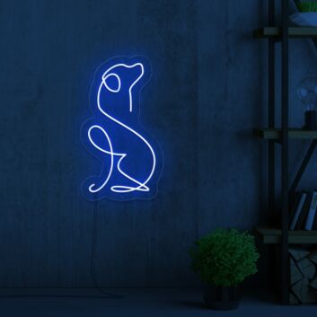 Sitzender Hund in Linienkunst als LED-Neonschild