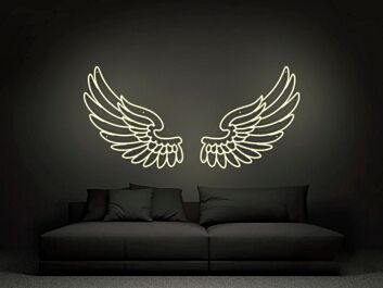 Grünes LED Neonschild Engelsflügel als dekorative Wandbeleuchtung