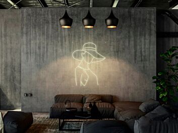 Frau mit großem Hut Linienzeichnung LED-Neonschild Wohnzimmer