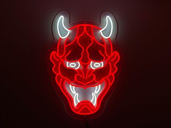 Japanischer Oni Maske LED-Neonschild für Bar Tattoo Studio