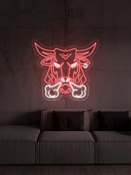 LED Neonschild mit kraftvollem Stierkopf als moderne Wanddekoration für Wohnzimmer Bar und Loft