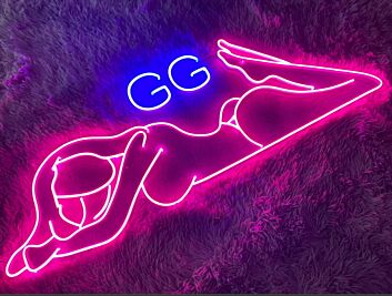 LED Neonschild mit springendem Sportler Motiv und GG Schriftzug als moderne Wanddekoration für Gaming Room Jugendzimmer Fitness Raum oder kreative Studio Beleuchtung
