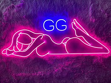 LED Neonschild mit springendem Sportler Motiv und GG Schriftzug als moderne Wanddekoration für Gaming Room Jugendzimmer Fitness Raum oder kreative Studio Beleuchtung