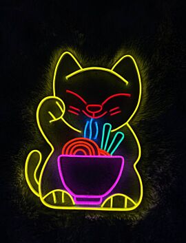 LED Neonschild süße Katze mit Ramen Schüssel als bunte Wandbeleuchtung für Küche Restaurant Ramen Bar Anime Raum oder gemütliche Wohnraumdekoration