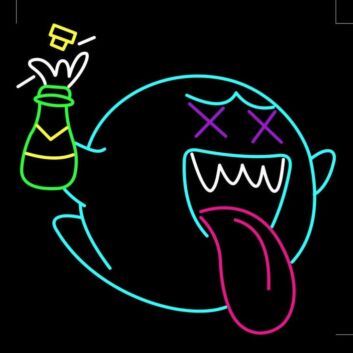 Emoji Geist LED Neonlicht Lustige Wanddekoration mit herausgestreckter Zunge und Flasche für Bar Party und Gaming Room