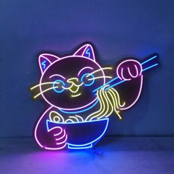 Süße Katzen Nudel LED Neonlicht Bunte Wanddekoration mit Essstäbchen für Küche Wohnzimmer Bar und Gaming Zimmer