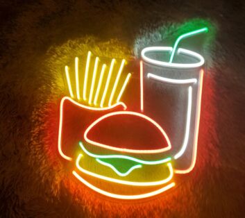 Burger Pommes und Getränk LED-Neonschild für Restaurant Imbiss