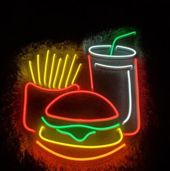 Burger Pommes und Getränk LED-Neonschild für Restaurant Imbiss