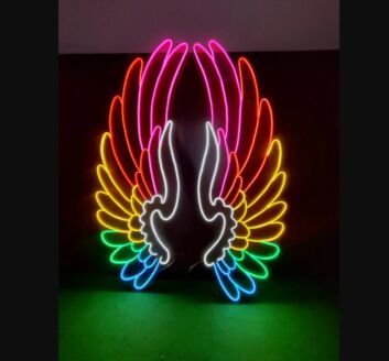 Bunte Engelsflügel LED Neonlicht Regenbogen Wanddekoration für Wohnzimmer Studio und Events