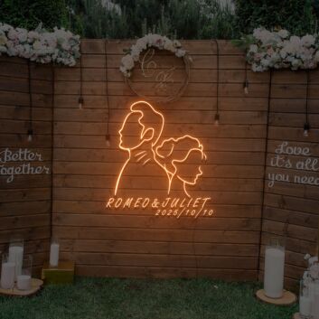 Personalisierte Hochzeits LED Neon Signatur mit Paar Silhouette Namen und Datum