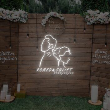 Personalisierte Hochzeits LED Neon Signatur mit Paar Silhouette Namen und Datum