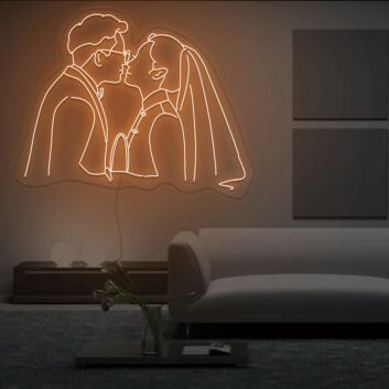 Küssendes Brautpaar LED-Neonschild Wohnzimmer Hochzeitslocation