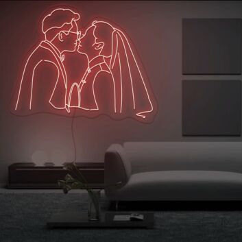 Küssendes Brautpaar LED-Neonschild Wohnzimmer Hochzeitslocation