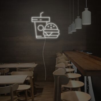 Burger und Getränkebecher LED-Neonschild für Restaurant und Imbiss