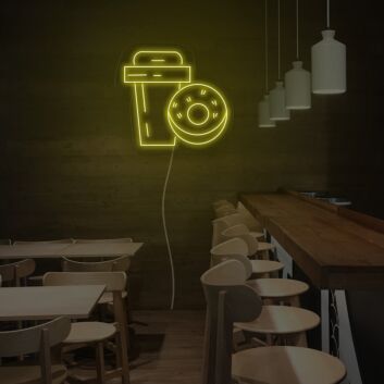 Kaffeebecher und Donut LED-Neonschild für Café und Bäckerei