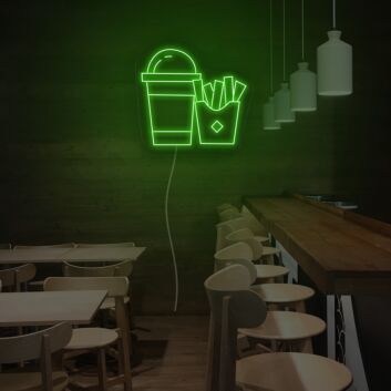 Getränkebecher und Pommes LED-Neonschild für Restaurant Imbiss