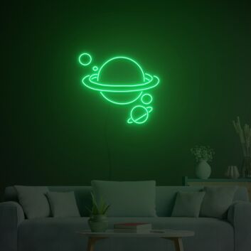 Planet mit Ringen und Monden LED-Neonschild Wohnzimmer Schlafzimmer
