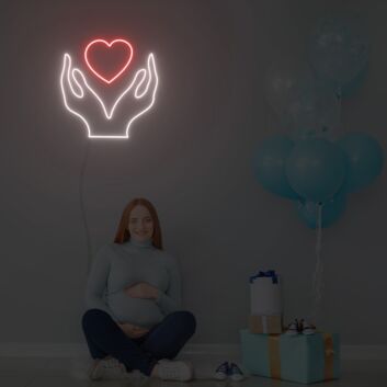Herz in Händen LED-Neonschild für Kinderzimmer und Wohnzimmer