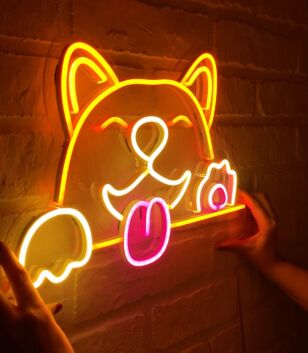 Hund mit Zunge und Pfoten LED-Neonschild Wanddekoration