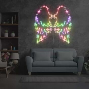 Leuchtende Engelsflügel LED Neonschild als moderne Wanddekoration für Schlafzimmer Wohnzimmer Studio und stilvolle Interieurs