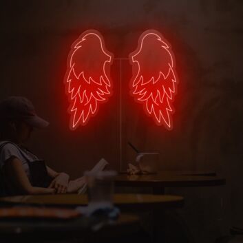 Leuchtende rote Engelsflügel LED Neonschild als moderne Wanddekoration für Studio Café Wohnzimmer und stilvolle Interieurs