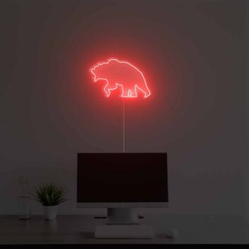 Abstraktes LED Neonschild mit roter Bären Silhouette für moderne Wanddekoration und ruhige Lichtakzente
