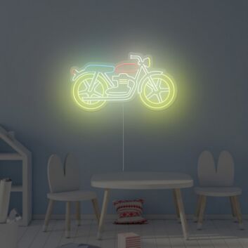 Abstraktes LED Neonschild mit klassischer Motorrad Silhouette für moderne Wanddekoration