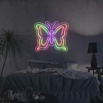 Buntes Schmetterling LED Neonschild als moderne Wanddekoration für Schlafzimmer Wohnzimmer oder Jugendzimmer