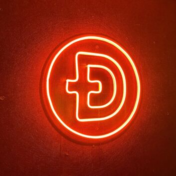 Rundes LED Neonschild mit Dogecoin Symbol für Gaming Zimmer Home Office oder digitale Dekoration