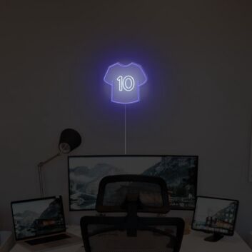 Blaues LED Neonschild Fußball Trikot mit Nummer 10 als moderne Wanddekoration für Sportzimmer Gaming Room Wohnzimmer oder Fußballfans