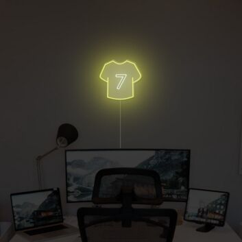 Gelbes LED Neonschild Fußball Trikot mit Nummer 7 moderne Wanddekoration für Sportzimmer Gaming Room Home Office oder echte Fußballfans