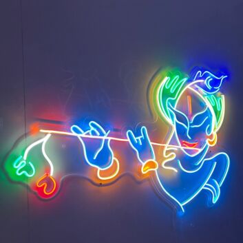Abstraktes LED Neonschild Flötenspieler moderne Linienkunst farbige Wandbeleuchtung für Wohnzimmer Studio kreative Räume oder künstlerisches Interior Design