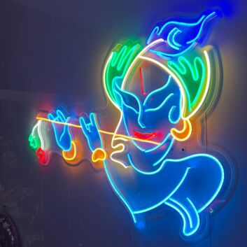 Abstraktes LED Neonschild Flötenspieler moderne Linienkunst farbige Wandbeleuchtung für Wohnzimmer Studio kreative Räume oder künstlerisches Interior Design