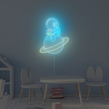 Süßes Astronaut LED Neonschild mit Planet und Ring Ruhige Wandbeleuchtung für Kinderzimmer Büro und moderne Wohnräume