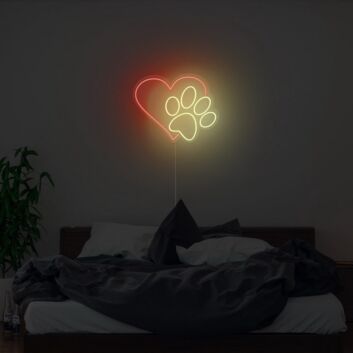 Herz und Pfotenmotiv LED Neonschild Schlichte Neon Wanddekoration für Tierliebhaber Schlafzimmer Wohnzimmer und gemütliche Räume