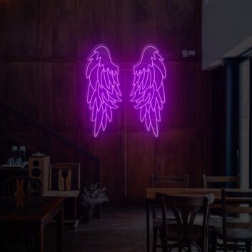 Leuchtende Flügelform LED Neonschild Abstrakte Wanddekoration in Lila für moderne kreative Innenräume